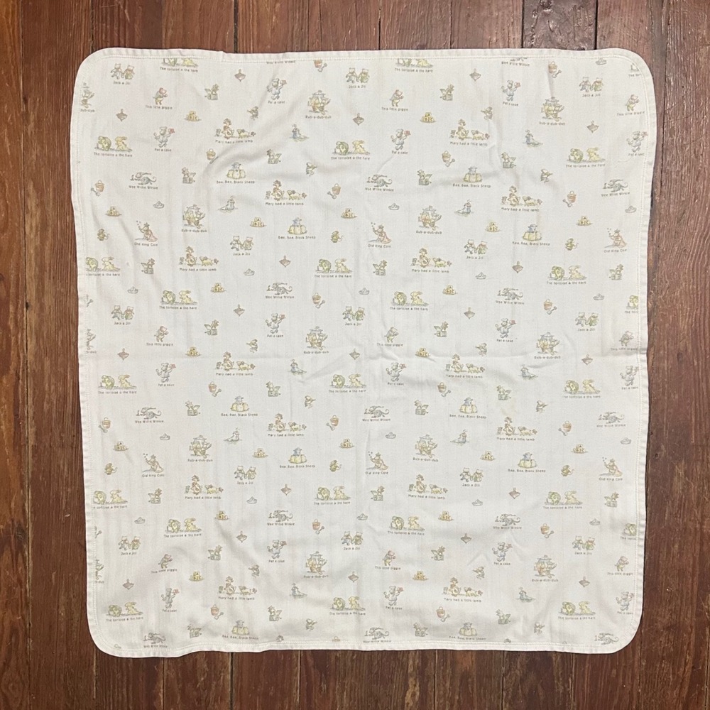 Vintage Carters Classics Nursery Rhyme Baby Receiving Blanket White Cotton USA